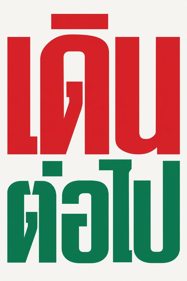 Oversized, heavy Thai lettering fills an off-white portrait poster in two tightly stacked lines. The upper line is bright red and the lower line is dark green.